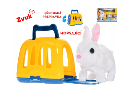 Králíček plyšový s přepravkou - skáče a pčíká