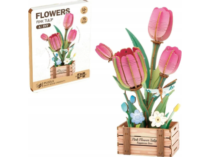 3D Tulipány - dřevěné puzzle 75 dílků