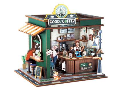 3D Kavárna Good Coffee se světlem - dřevěné puzzle 120 dílků