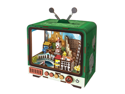 3D Benátky v retro TV - dřevěné puzzle 118 dílků - se světlem