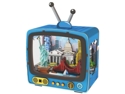 3D New York v retro TV - dřevěné puzzle 78 dílků - se světlem