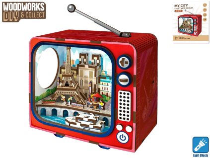 3D Paříž v retro TV - dřevěné puzzle 98 dílků - se světlem