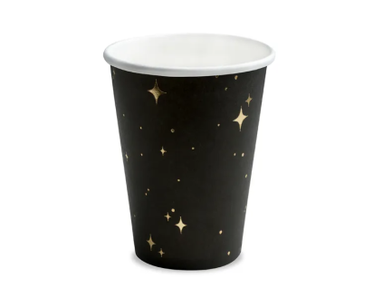 Party kelímky černé se zlatými hvězdami 260ml - 6ks