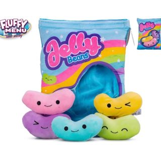 🍬🧸 FLUFFY menu Jelly Beans – želé fazolky v plyšovém polštářku Roztomilý plyšový polštářek ve tvaru obalu od bonbonů...